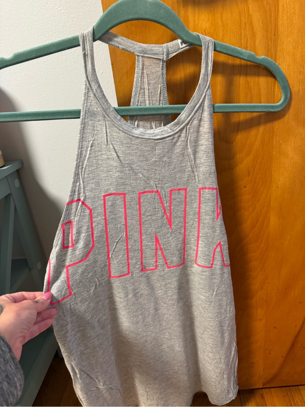 PINK Victoria’s Secret, Medium, Grey Racerback Tank Top W/ Neon Pink Logo